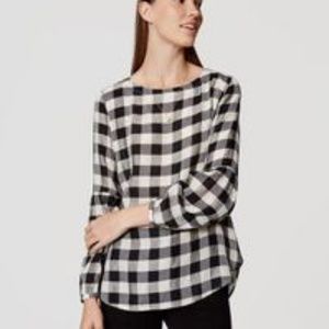 Loft Button Back Plaid Buffalo Check Blouse Top